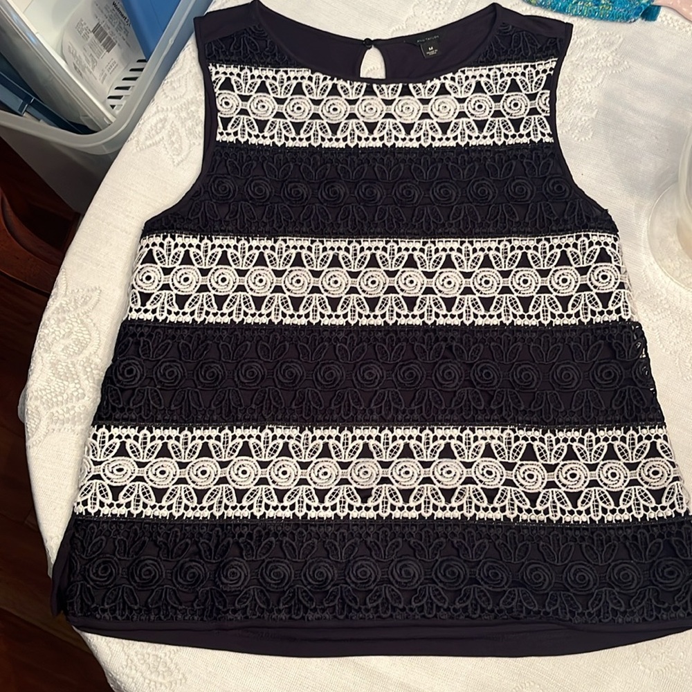 Navy and White Lace Sleeveless Top, Ann Taylor